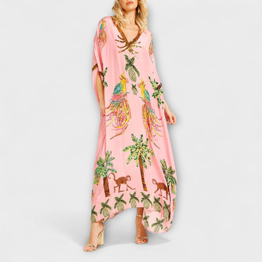 Leofgifu V-Neck Maxi Dress with Half Sleeves