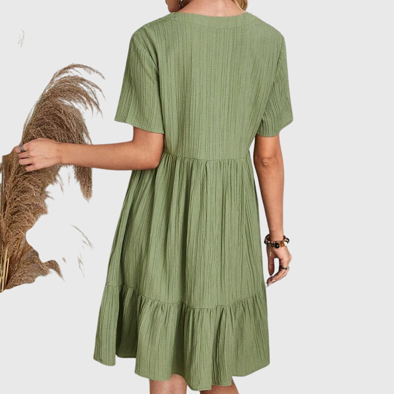 Iacoba V-Neck Short Sleeve A-Line Dress