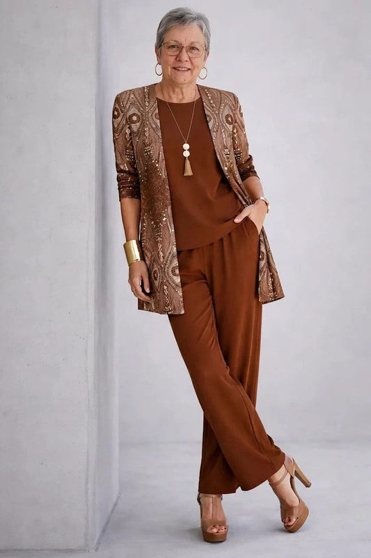 Eglantine Floral Three-Piece Cardigan Set for Layering