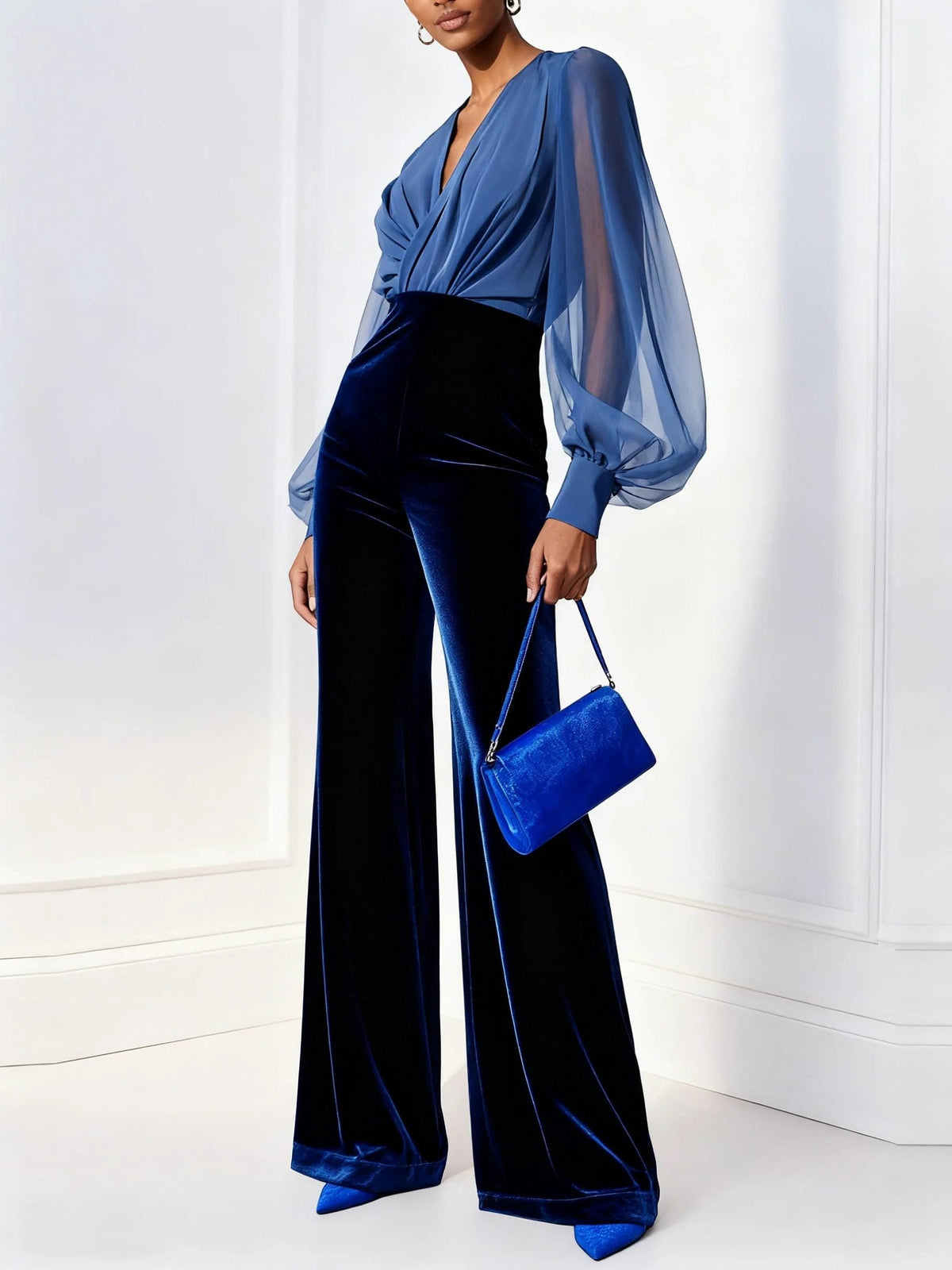 Jehanne Velvet Wide Leg Jumpsuit for Parties, Wrap Top