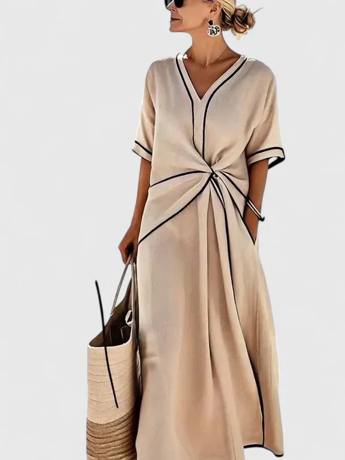 Ilduara V-Neck Midi Wrap Dress with Short Sleeves