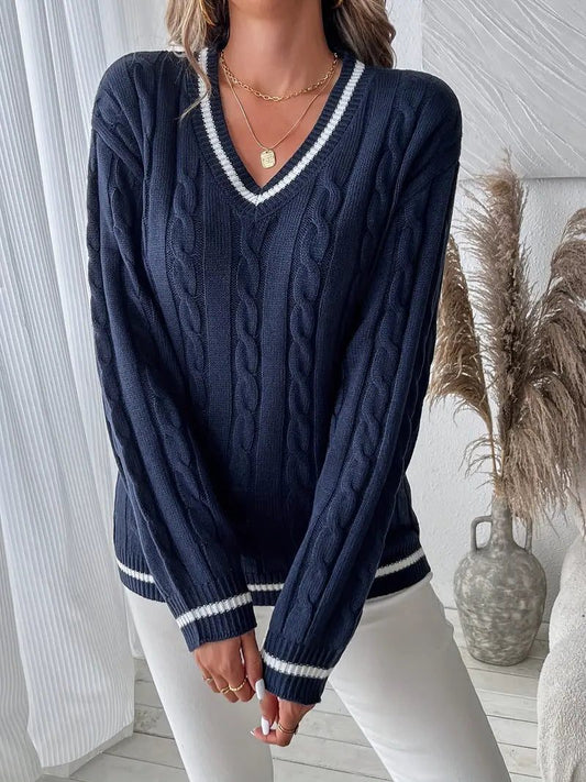 Aldith Cable Knit Sweater with V-Neck