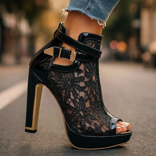 Oriabel Lace Platform Heels for Weddings, Peep Toe