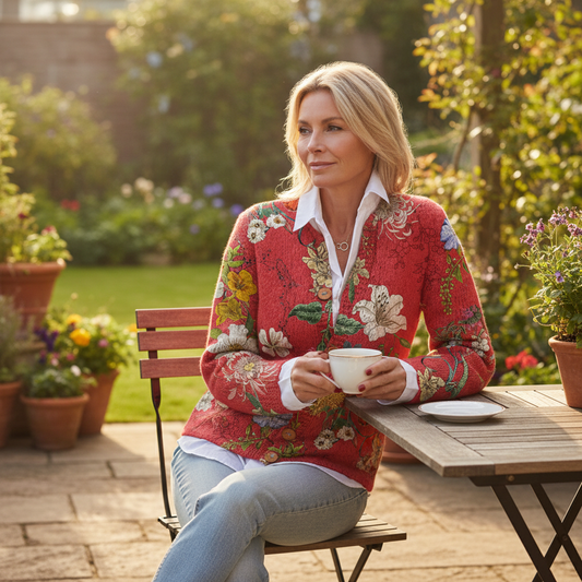 Ceinwen Button-Down Floral Print Cardigan Sweater