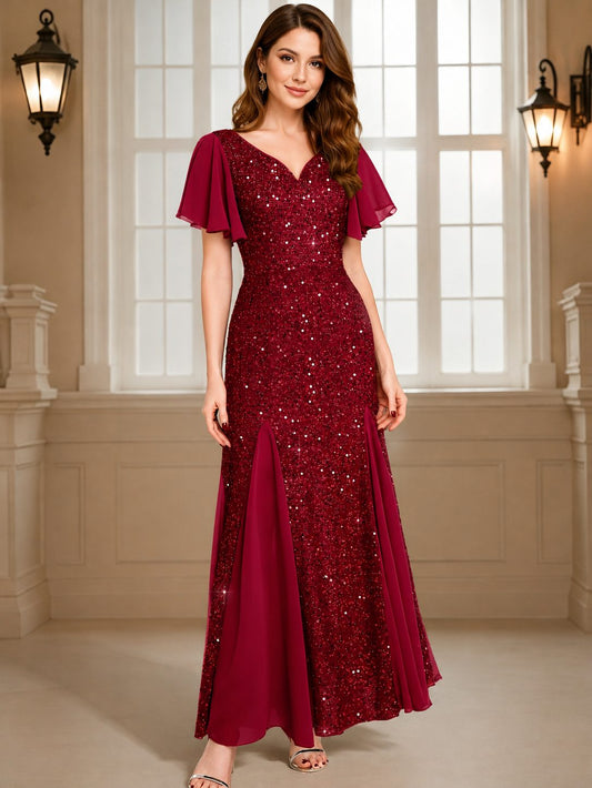 Clotilde Sequin Maxi Dress for Galas & Parties, V-Neck