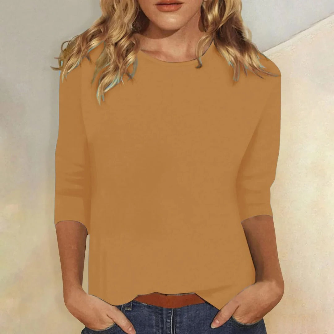 Donella Crew Neck Top with Three-Quarter Sleeves