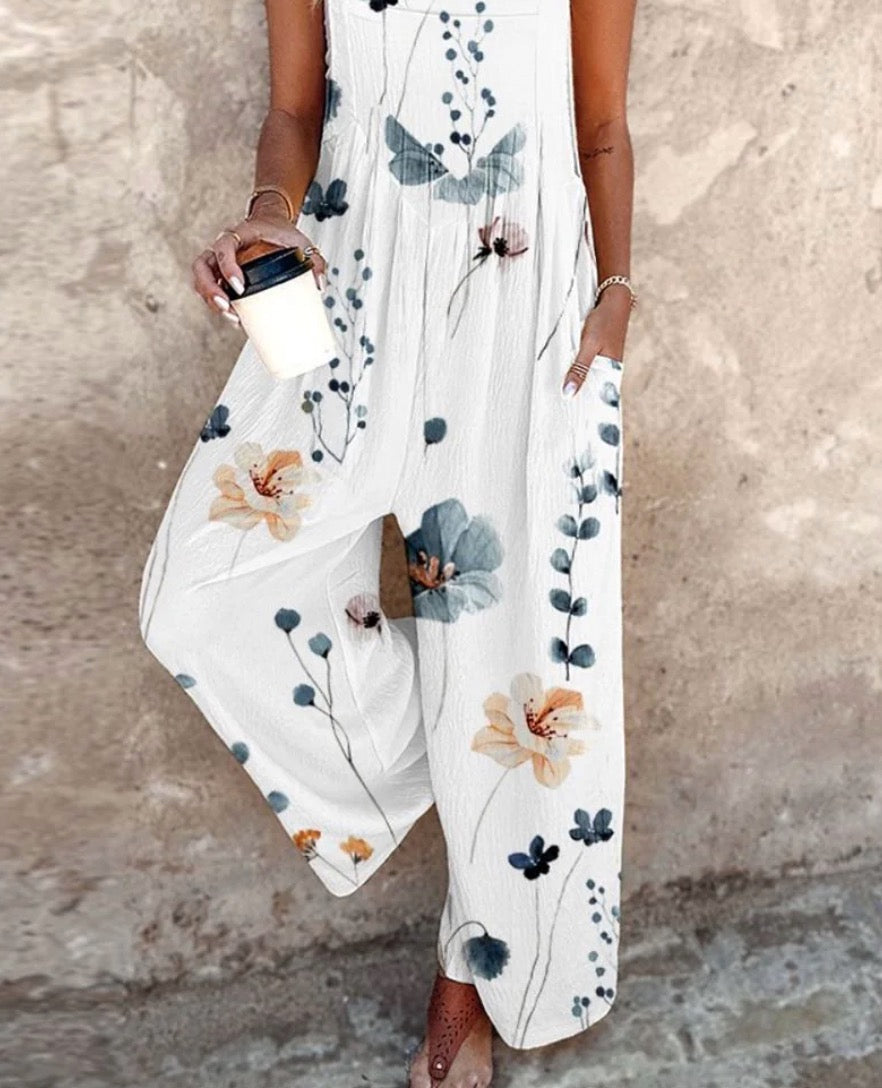 Chiyoko Floral Sleeveless Wide Leg Jumpsuit with Square Neck