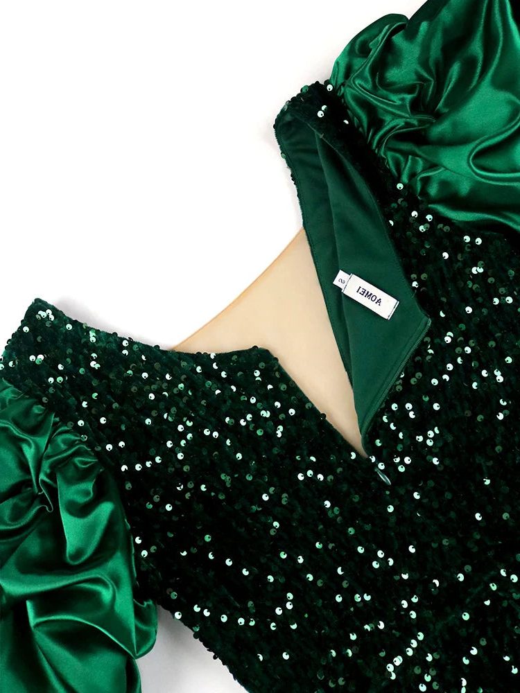 Calixte Sequin Midi Dress for Parties, Puff Sleeves