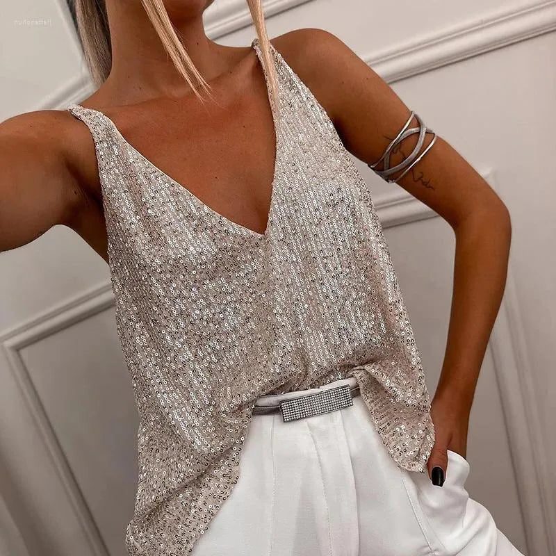 Sabeline Sequin Cami Top for Nights Out, V-Neck