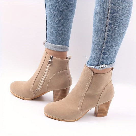Sidoine Block Heel Ankle Boots for Office, Side Zip