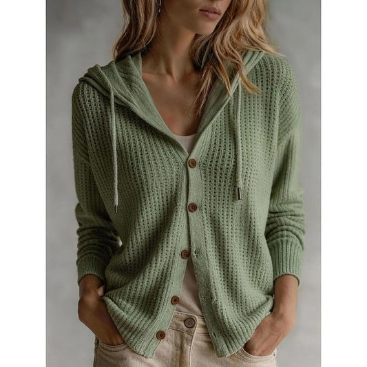 Felicia Ribbed Knit Hooded Cardigan, Button-Front