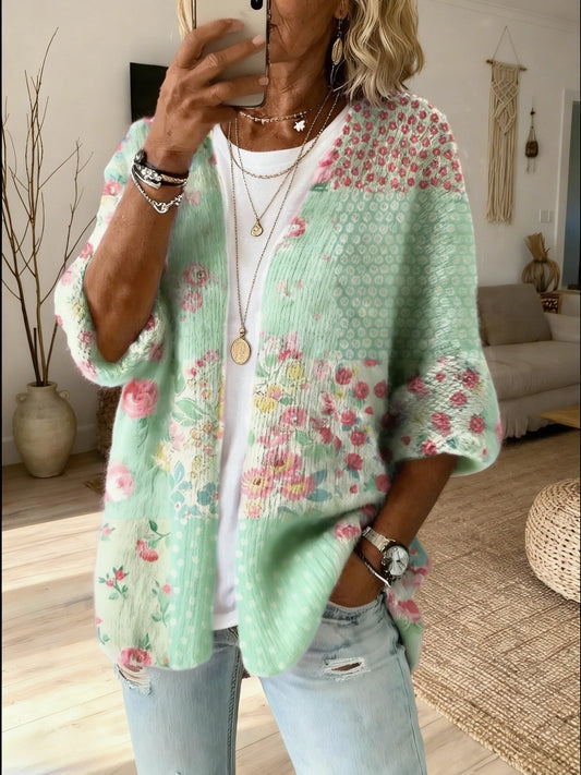 Ozanne Patchwork Cardigan for Autumn Days, Open Front