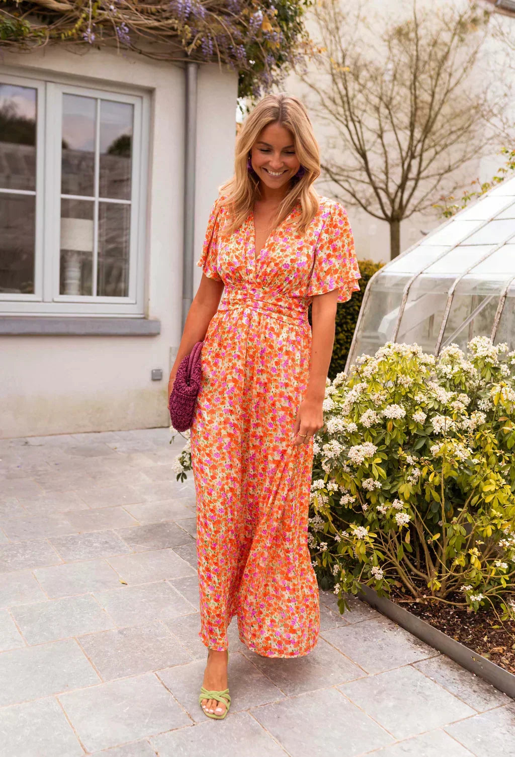 Tullia Floral Wrap Maxi Dress with V-Neck and Short Sleeves