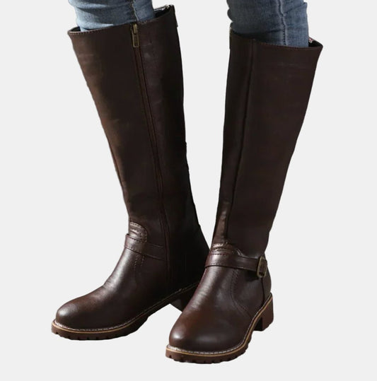 Leudegarde Knee-High Riding Boots, Buckle Strap