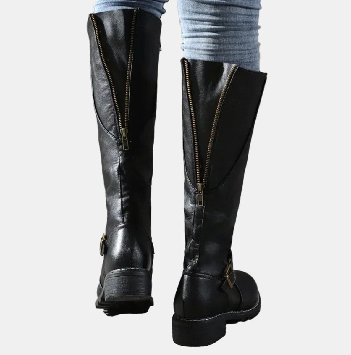 Leudegarde Knee-High Riding Boots, Buckle Strap