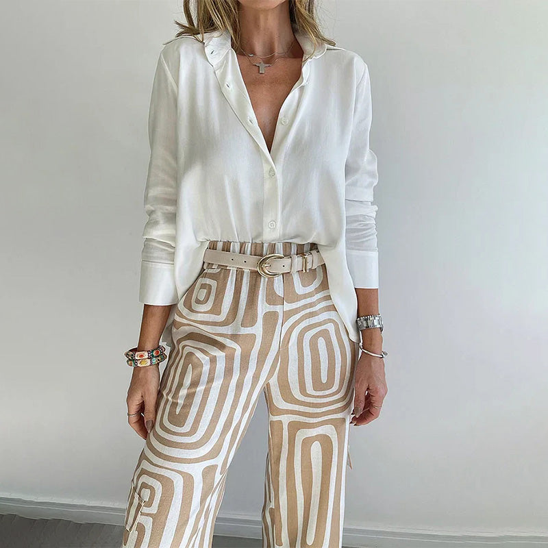 Regnaude Geometric Print Wide Leg Pants Set