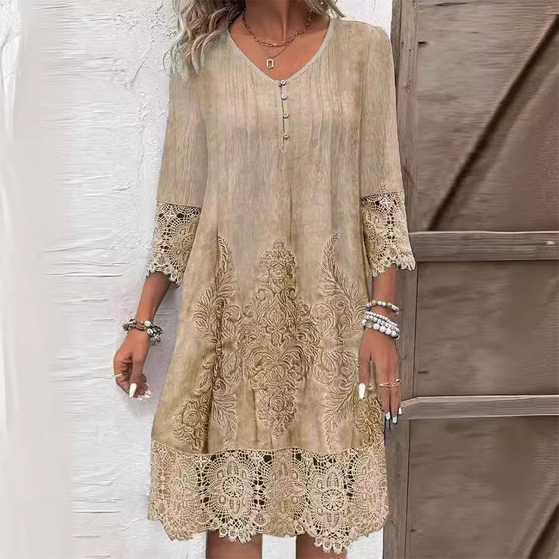 Marjatta Embroidered Midi Dress with V-Neck