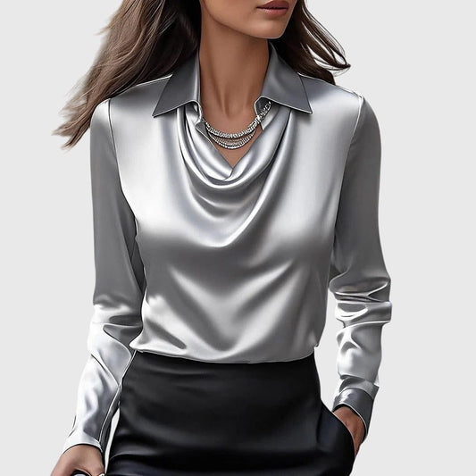 Isabeau Satin Cowl Neck Blouse for Occasions