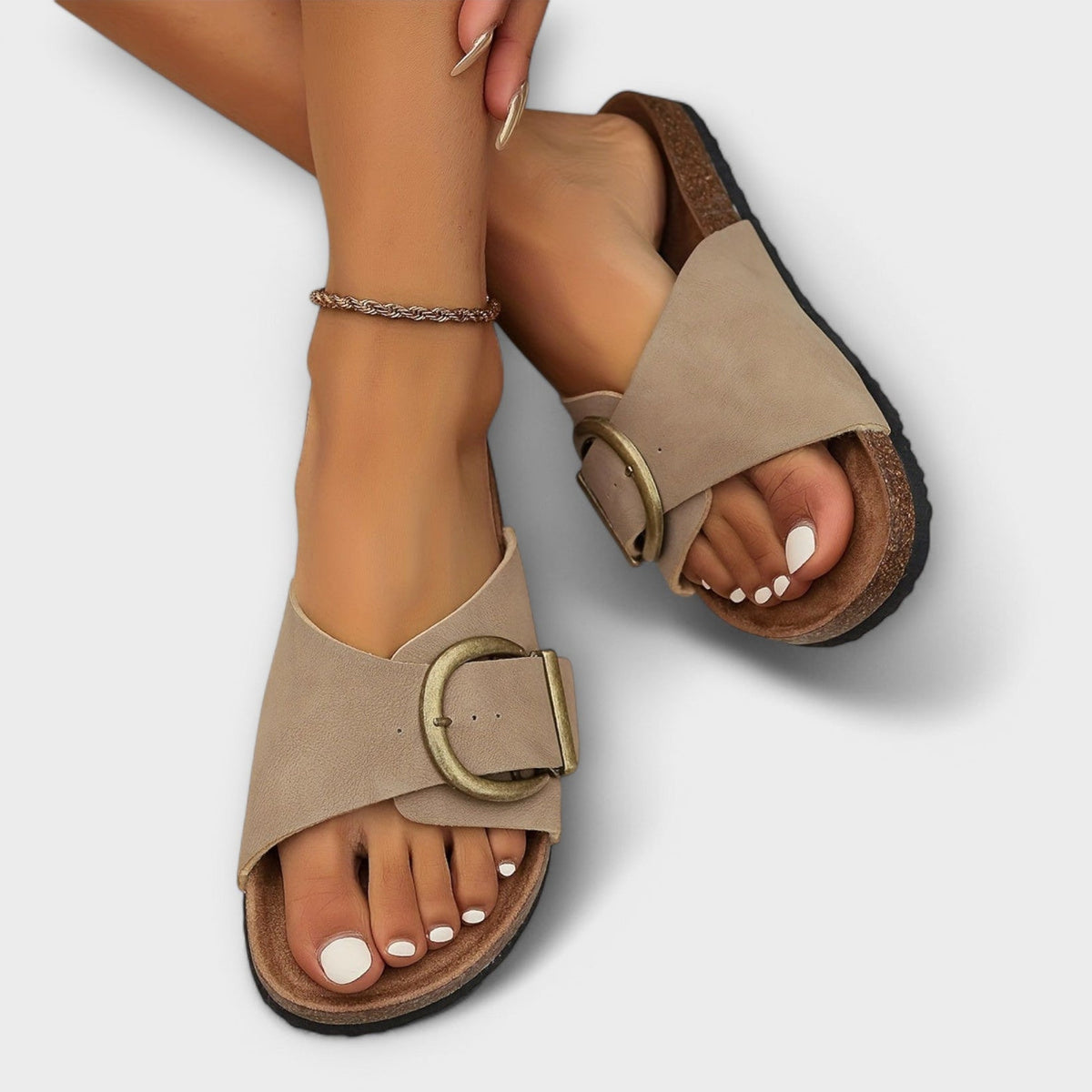 Hajnalka Open Toe Buckle Slide Sandals