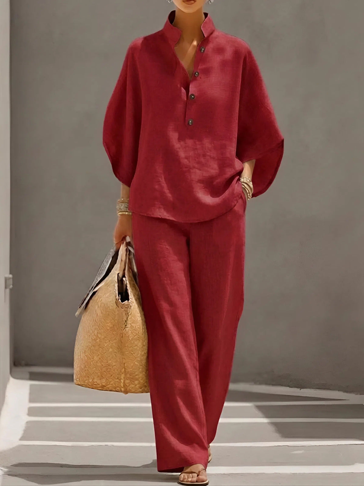 Adelaise Wide Leg Button-Up Set