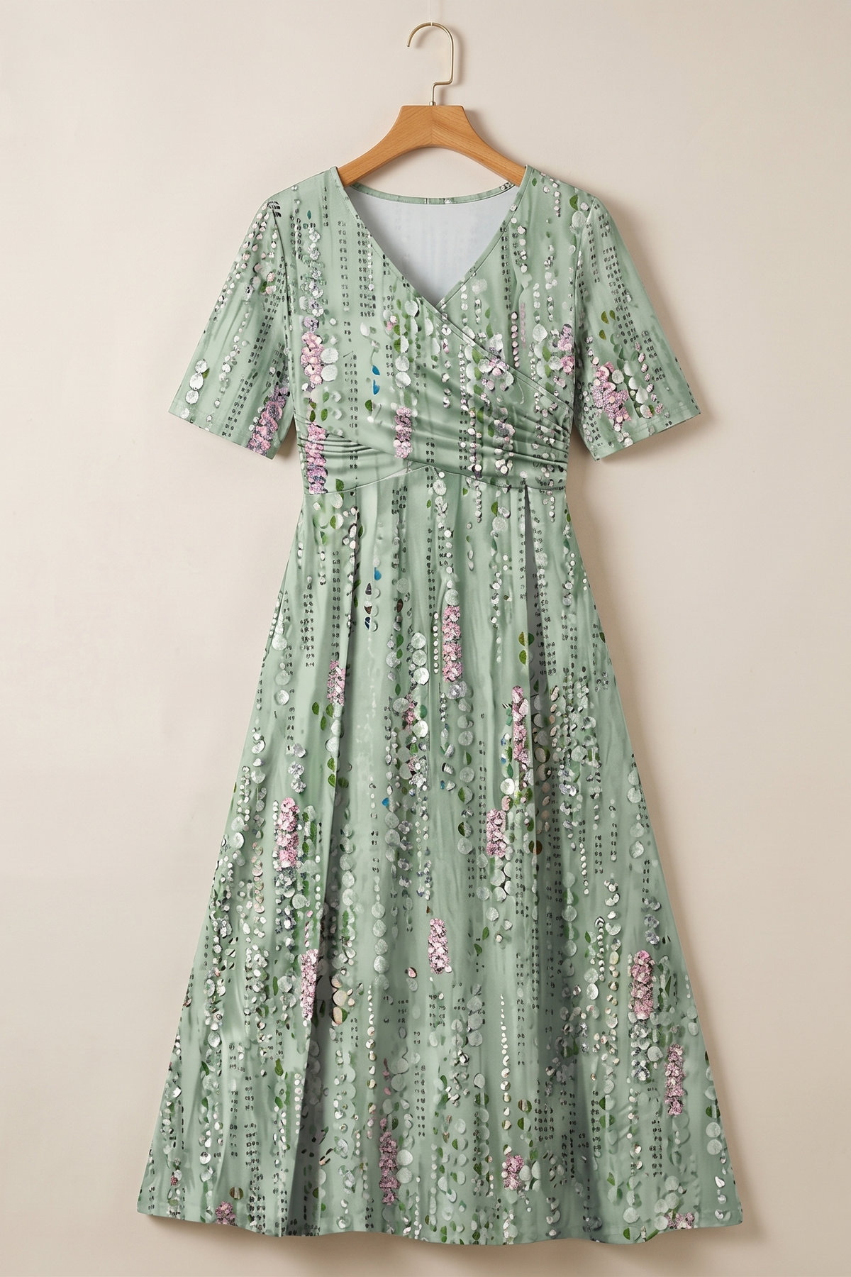 Mechteld V-Neck Floral Midi Dress with Short Sleeves