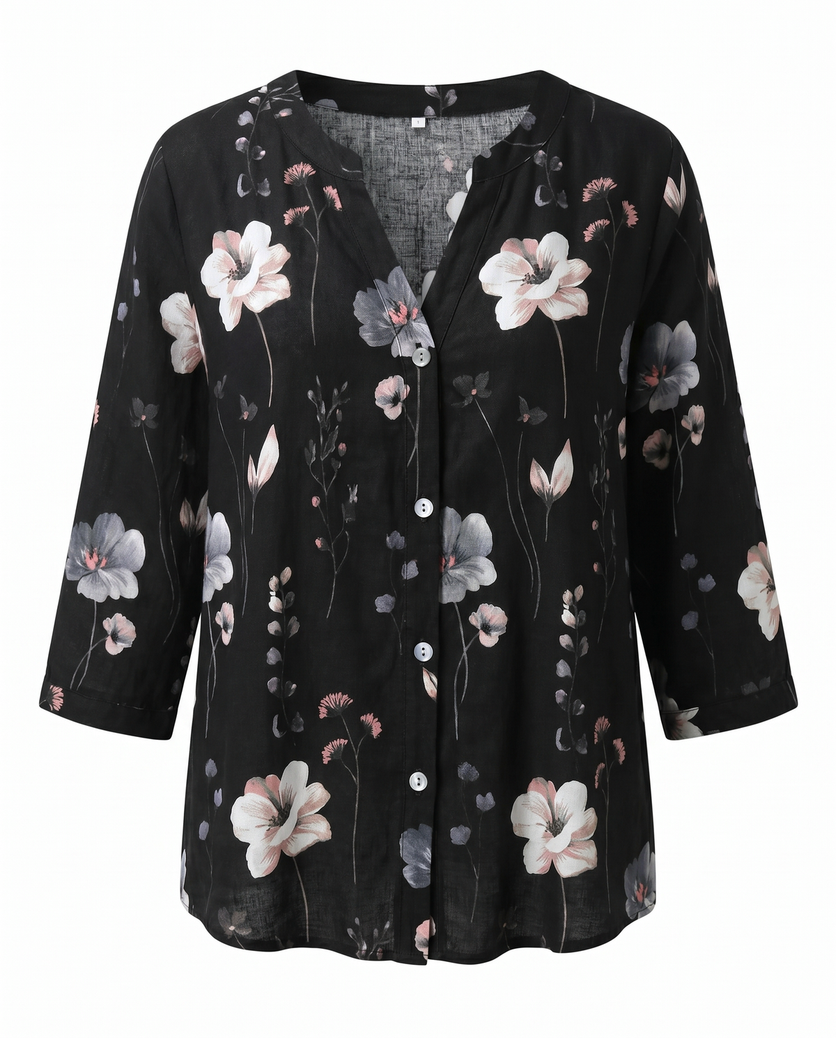 Zenobia Blouse with V-Neck and Three-Quarter Sleeves