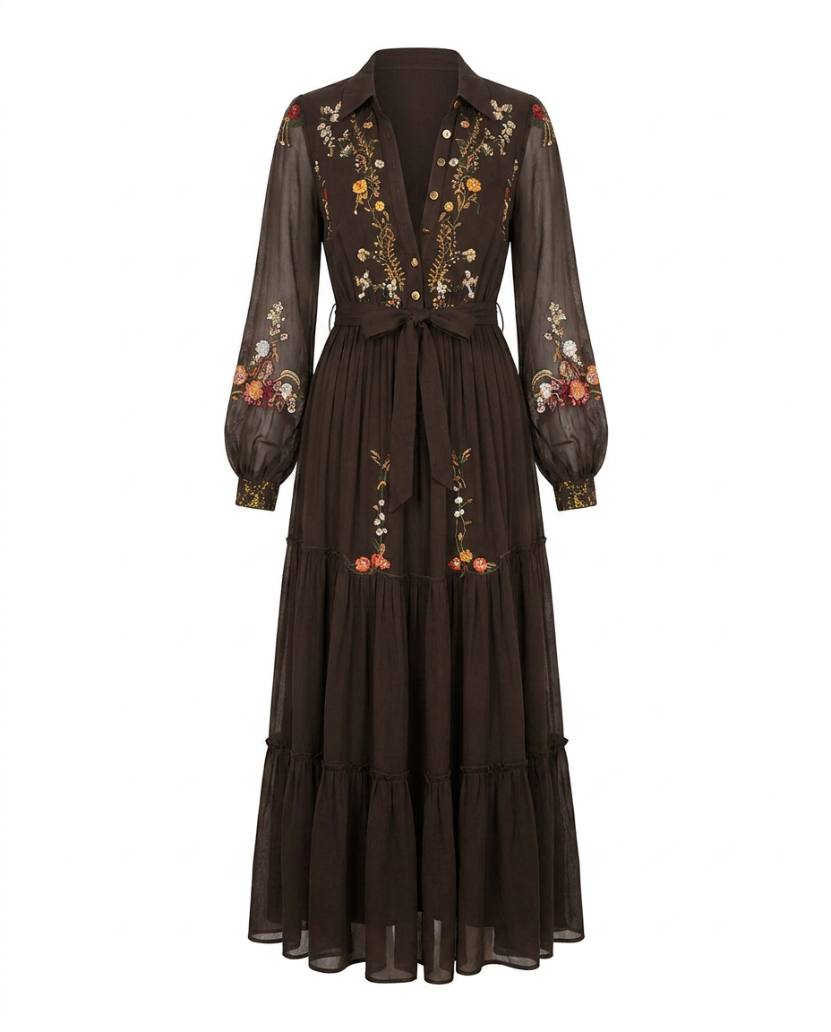 Golnar Embroidered Maxi Dress with V-Neck