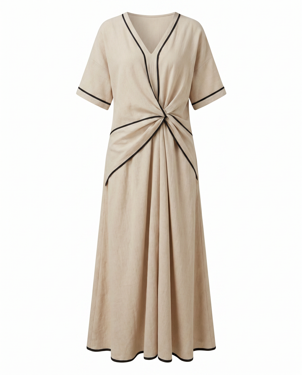 Atossa Wrap Maxi Dress with V-Neck Trim