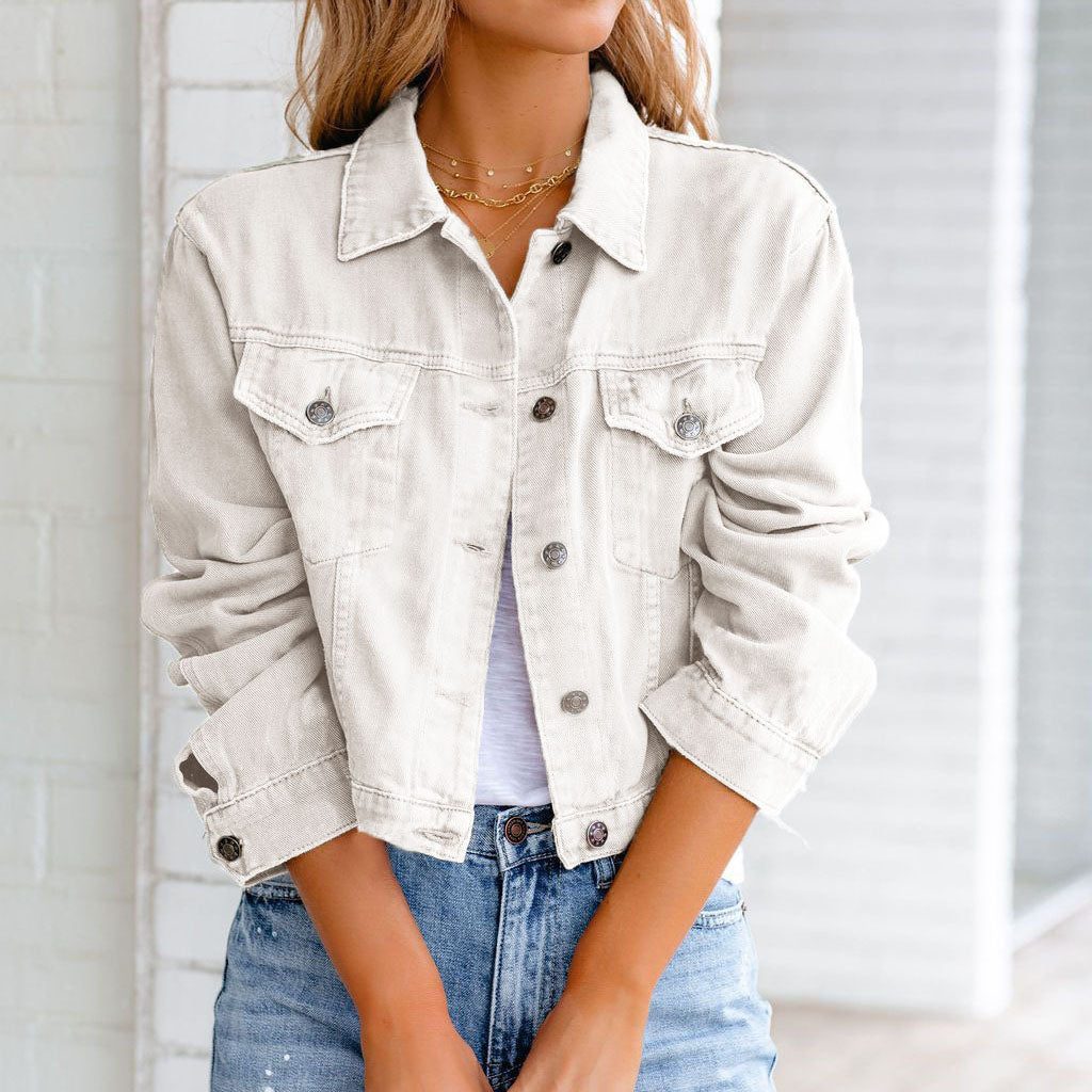 Lorette Cropped Denim Jacket with Collar