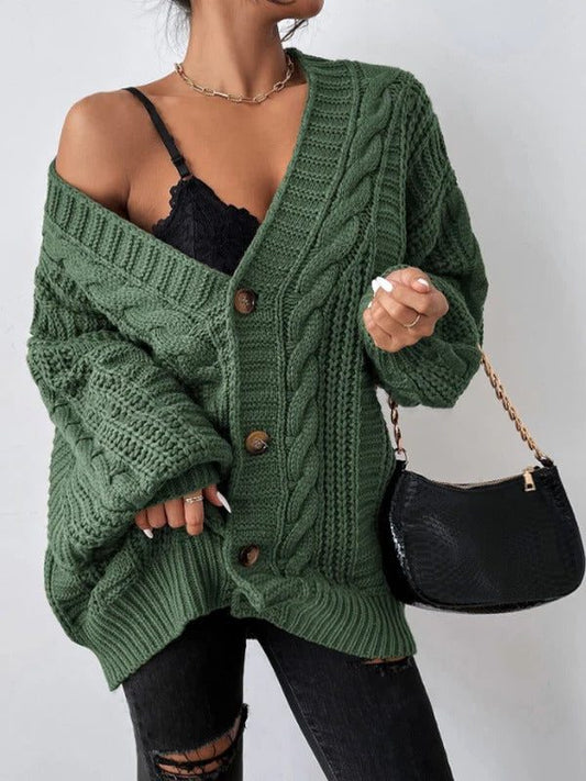 Ameline Cable Knit Oversized Button-Down Cardigan