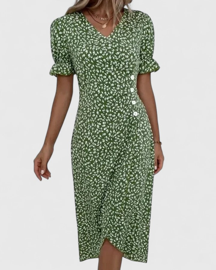 Pelegrina Floral Wrap Midi Dress with Short Sleeves