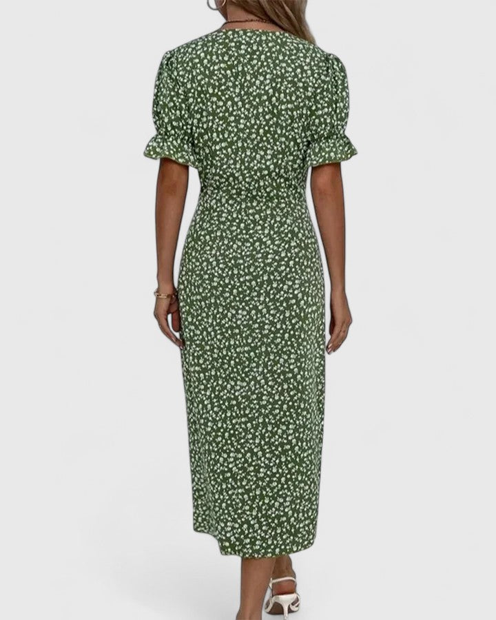 Pelegrina Floral Wrap Midi Dress with Short Sleeves