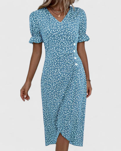 Pelegrina Floral Wrap Midi Dress with Short Sleeves