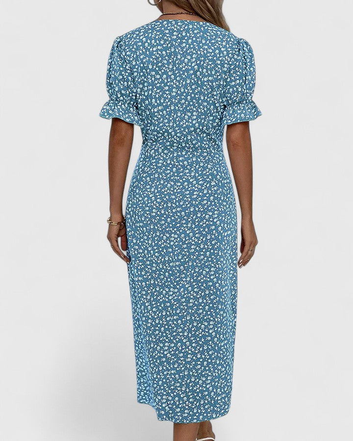 Pelegrina Floral Wrap Midi Dress with Short Sleeves