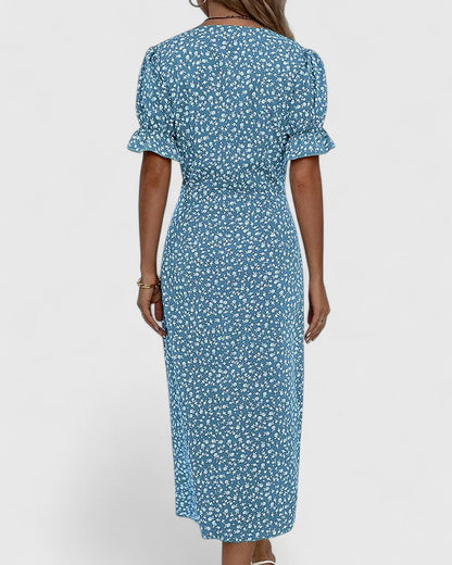 Pelegrina Floral Wrap Midi Dress with Short Sleeves