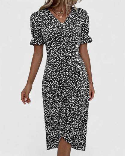 Pelegrina Floral Wrap Midi Dress with Short Sleeves