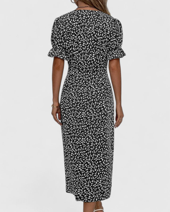 Pelegrina Floral Wrap Midi Dress with Short Sleeves