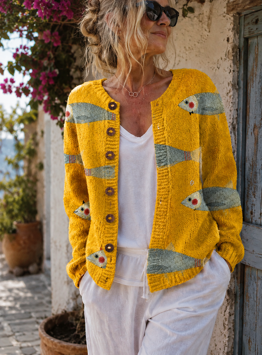 Aniko Button-Down Fish Print Cardigan