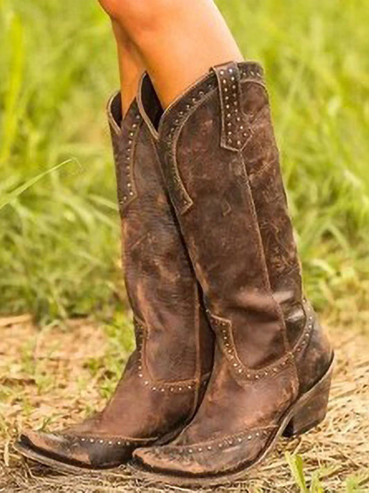 Doireann Studded Knee-High Cowboy Boots