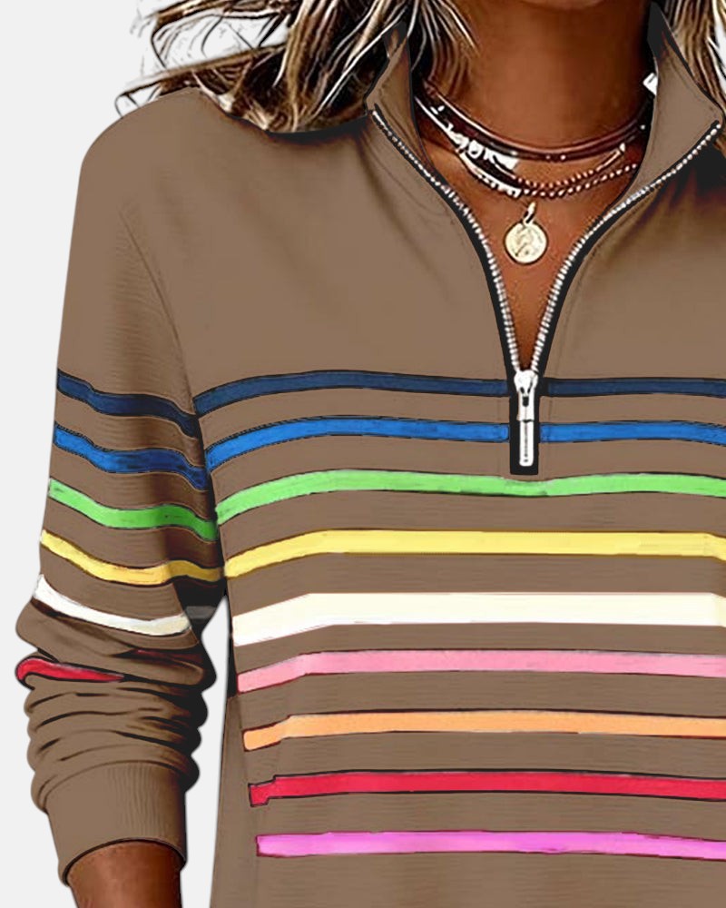Thordis Striped Half-Zip Sweatshirt