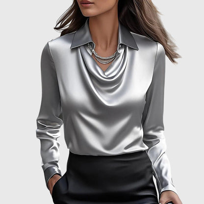 Zemyna Blouse with Cowl Neck and Long Sleeves