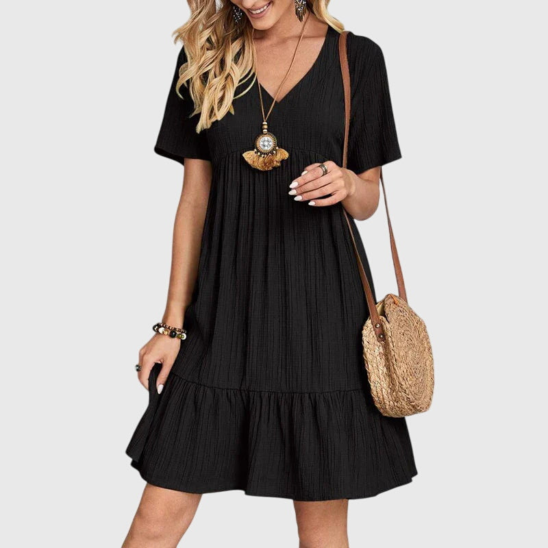 Iacoba V-Neck Short Sleeve A-Line Dress