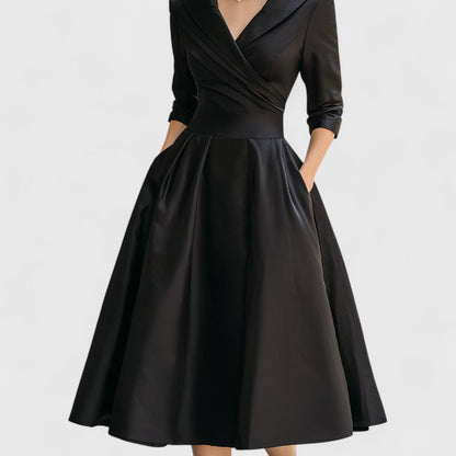 Fauquette Wrap V-Neck Midi Dress with Three-Quarter Sleeves