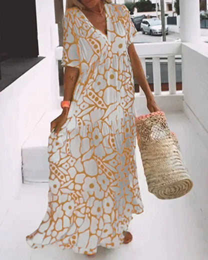Ornella V-Neck Maxi Dress with Abstract Print