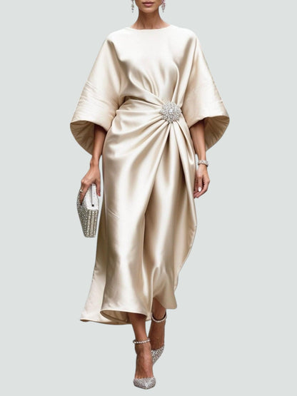 Levenez Wrap Midi Dress with Batwing Sleeves