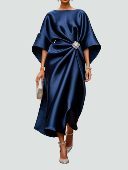 Levenez Wrap Midi Dress with Batwing Sleeves