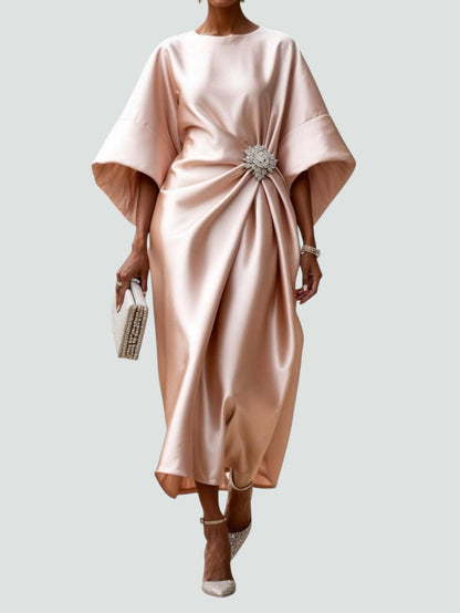 Levenez Wrap Midi Dress with Batwing Sleeves