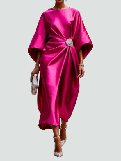 Levenez Wrap Midi Dress with Batwing Sleeves