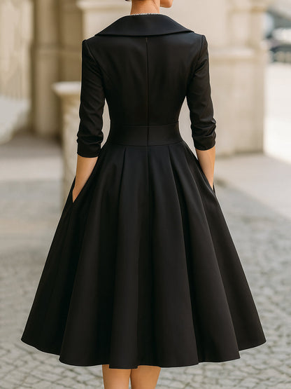Birute Wrap V-Neck Midi Dress with Three-Quarter Sleeves