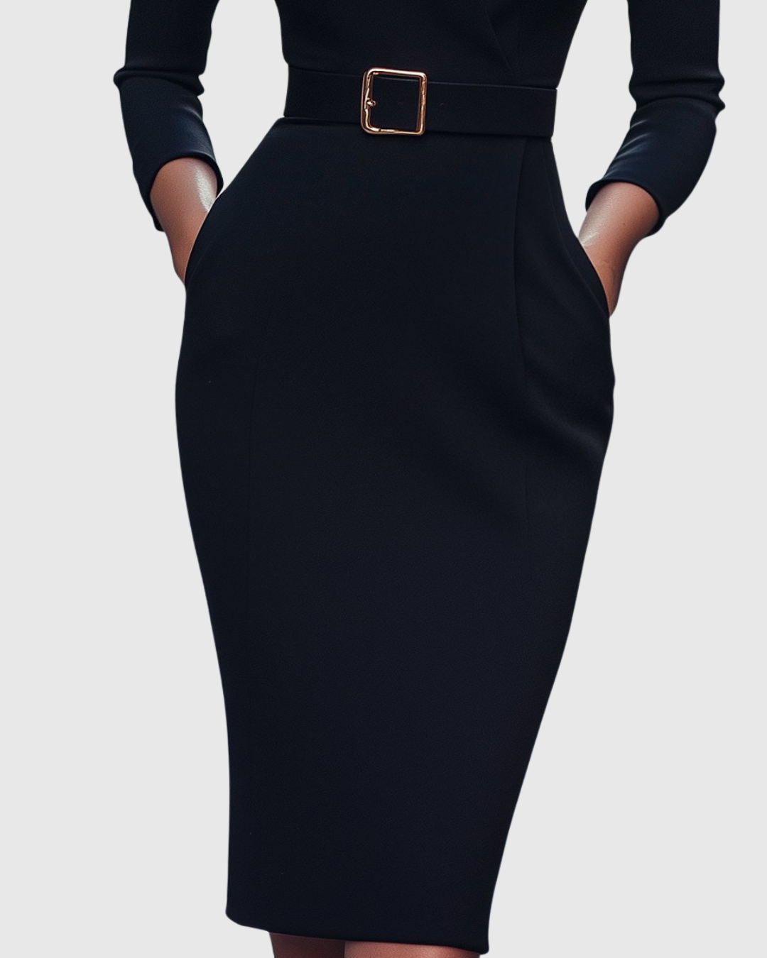 Onenn Belted V-Neck Long Sleeve Midi Dress